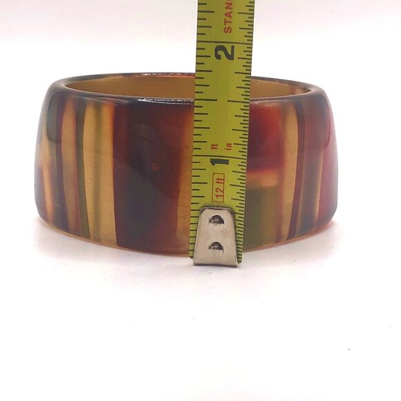 Chunky Striped Lucite Style Square Bangle Bracelet Amber Gold Burgundy Green - Picture 2 of 14